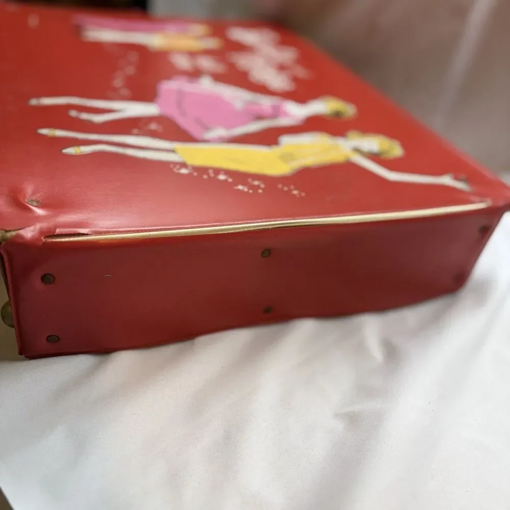 Vintage Red 1960's Barbie and Midge Double Doll Case, With Images Of Ken & Allen